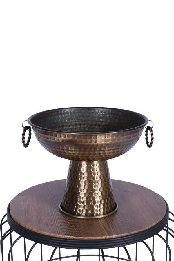 Metal Dekoratif Ayaklı Sunumluk Çiçeklik Küpeli Bronz 19 Cm - 3
