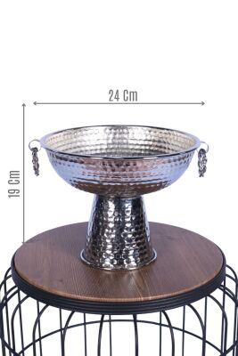 Metal Dekoratif Ayaklı Sunumluk Çiçeklik Küpeli Gümüş 19 Cm - 1