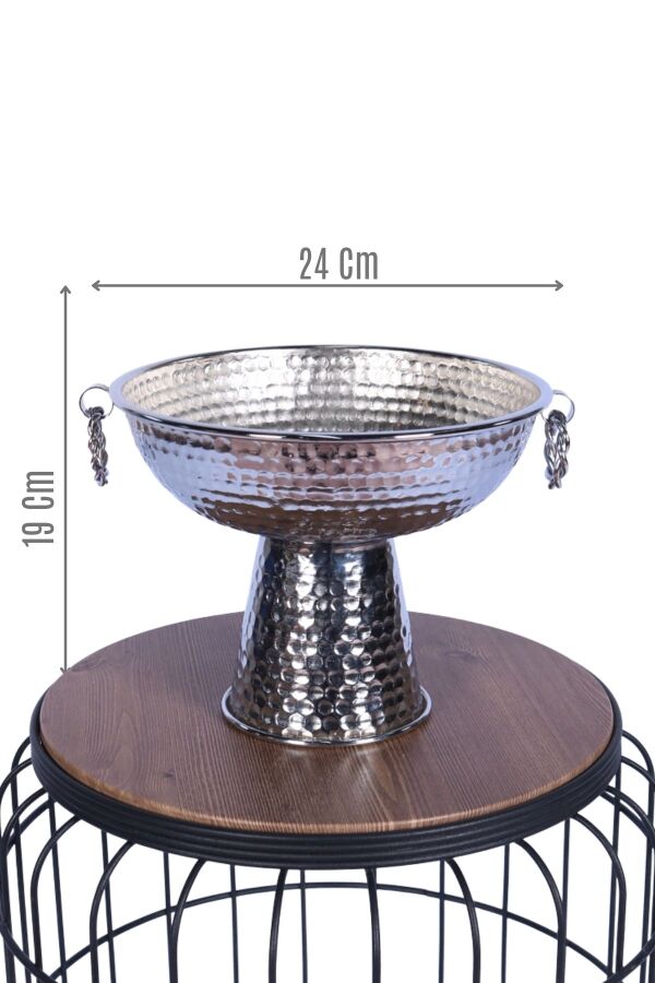Metal Dekoratif Ayaklı Sunumluk Çiçeklik Küpeli Gümüş 19 Cm - 1