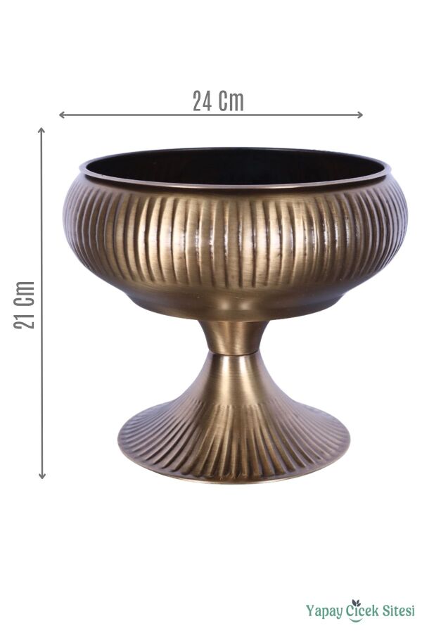 Metal Dekoratif Ayaklı Vazo 21 Cm Bronz - 1