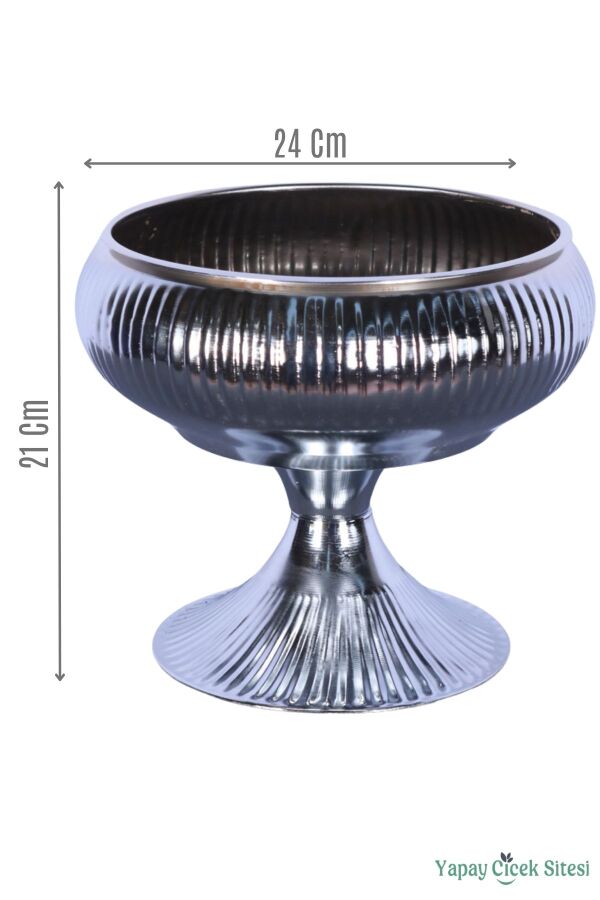 Metal Dekoratif Ayaklı Vazo 21 Cm Gümüş - 1