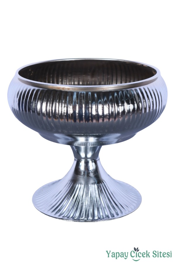 Metal Dekoratif Ayaklı Vazo 21 Cm Gümüş - 2