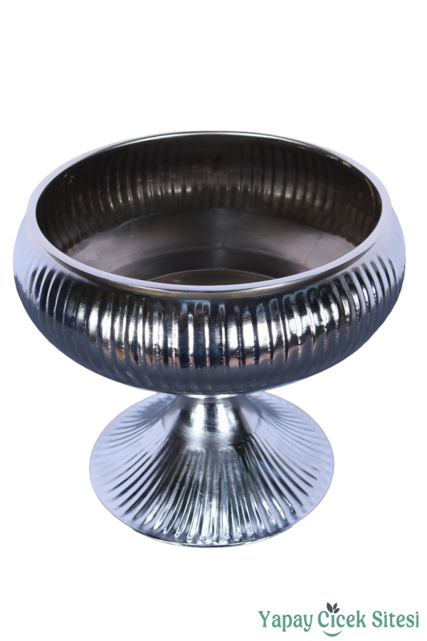 Metal Dekoratif Ayaklı Vazo 21 Cm Gümüş - 3