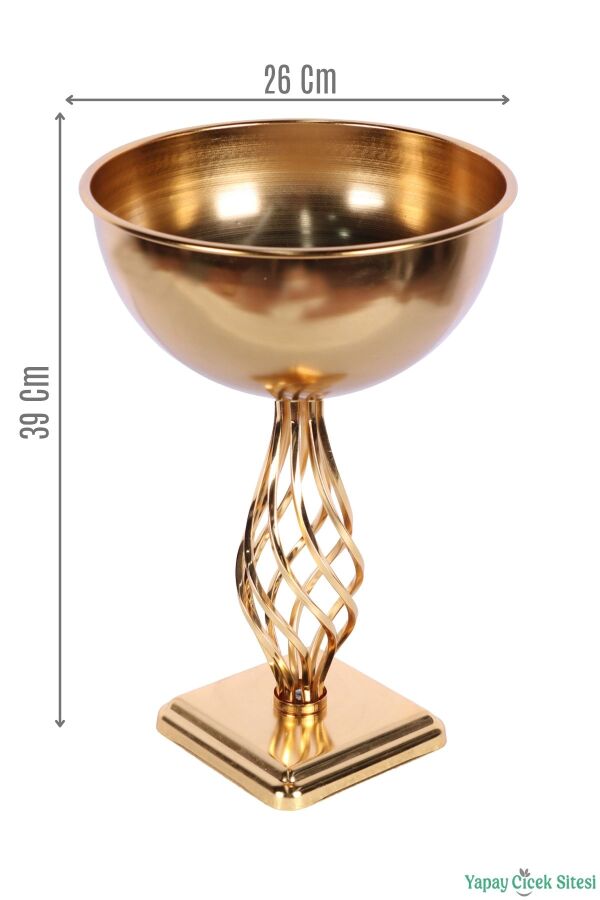 Metal Dekoratif Burgulu Geniş Vazo 39 cm Altın - 2