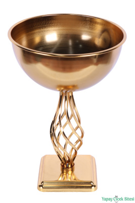 Metal Dekoratif Burgulu Geniş Vazo 39 cm Altın - 3