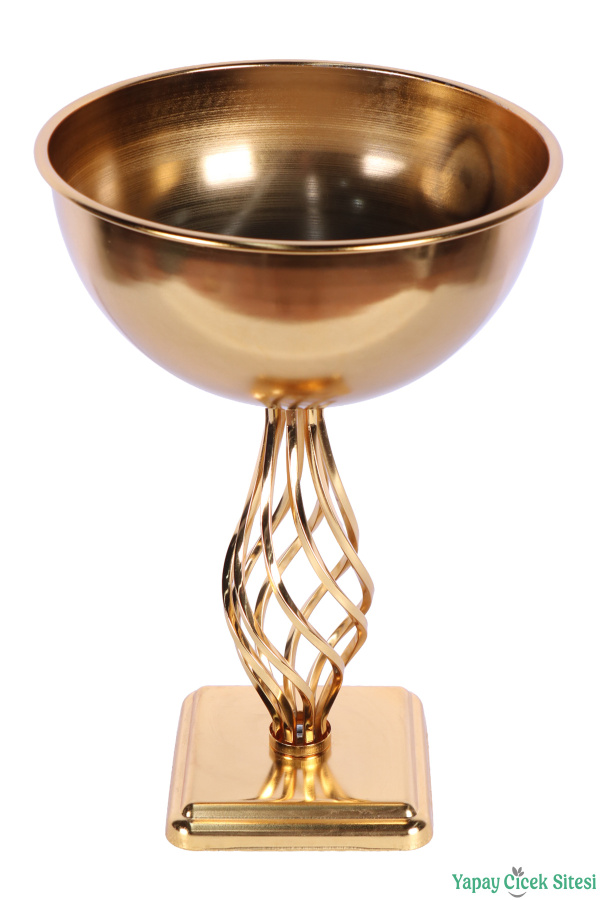Metal Dekoratif Burgulu Geniş Vazo 39 cm Altın - 3
