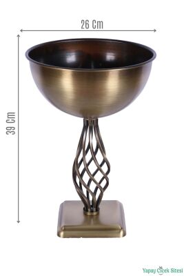 Metal Dekoratif Burgulu Geniş Vazo 39 cm Bronz - 2