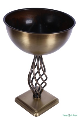 Metal Dekoratif Burgulu Geniş Vazo 39 cm Bronz - 3