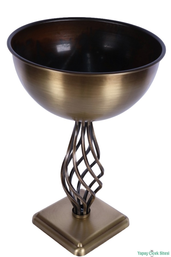 Metal Dekoratif Burgulu Geniş Vazo 39 cm Bronz - 3