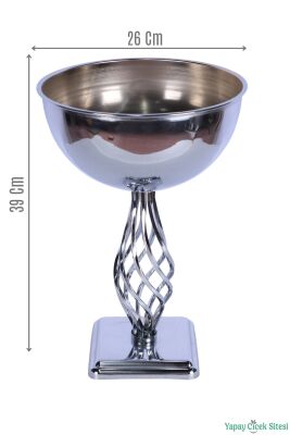 Metal Dekoratif Burgulu Geniş Vazo 39 cm Gümüş - 2