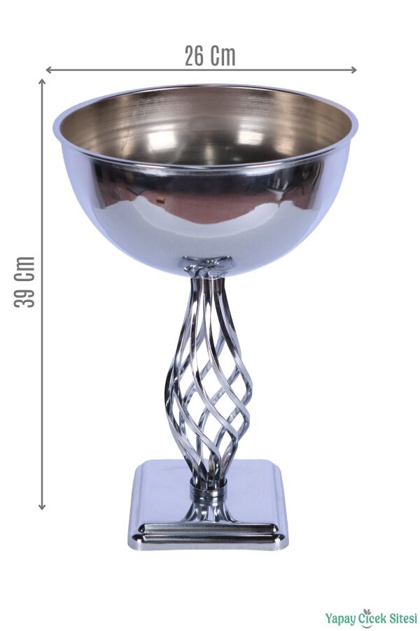 Metal Dekoratif Burgulu Geniş Vazo 39 cm Gümüş - 2