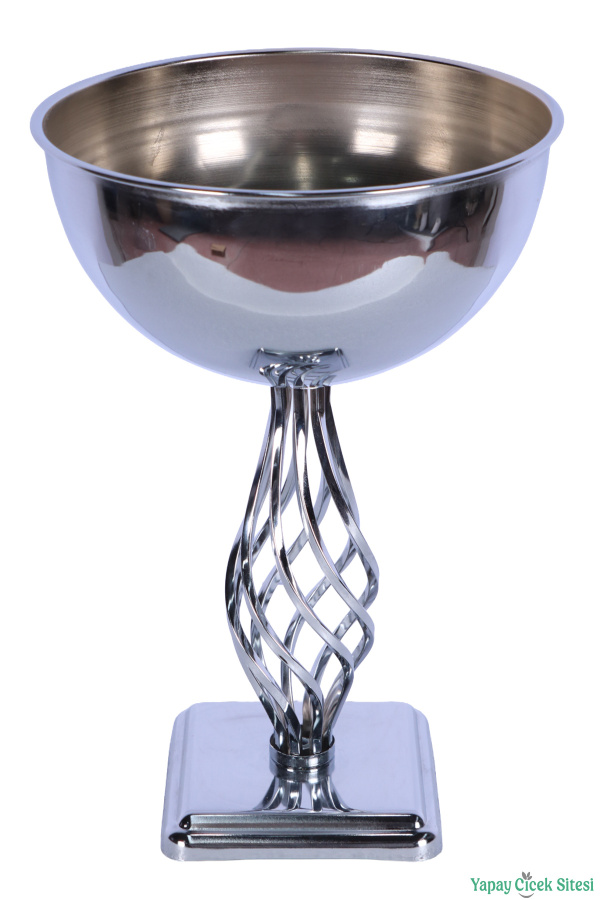 Metal Dekoratif Burgulu Geniş Vazo 39 cm Gümüş - 3