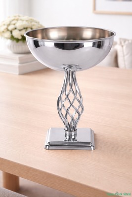 Metal Dekoratif Burgulu Geniş Vazo 39 cm Gümüş - Yapay Çiçek Sitesi