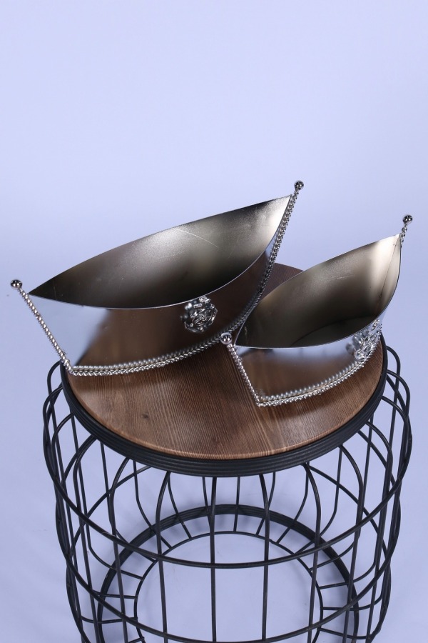 Metal Dekoratif Çiçeklik Sunumluk Kayık Model 2li Set Gümüş - 2