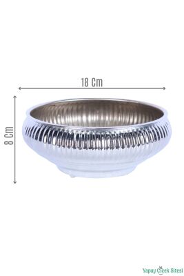 Metal Dekoratif Çizgili Ufo Saksı 8 cm Gümüş - Yapay Çiçek Sitesi