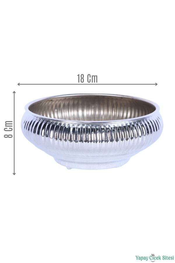 Metal Dekoratif Çizgili Ufo Saksı 8 cm Gümüş - 1