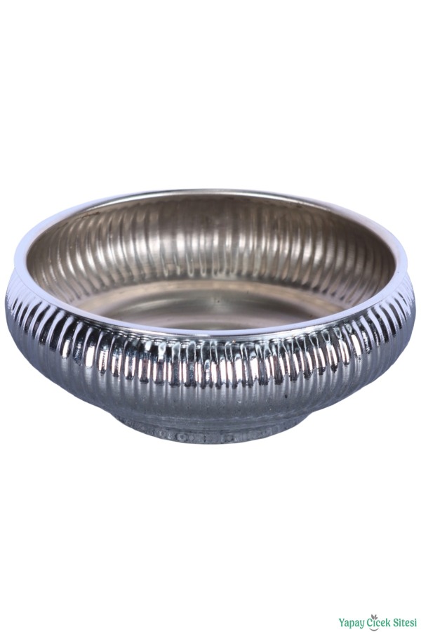 Metal Dekoratif Çizgili Ufo Saksı 8 cm Gümüş - 3