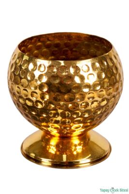 Metal Dekoratif Darbeli Küre Saksı 12 cm Altın - 2