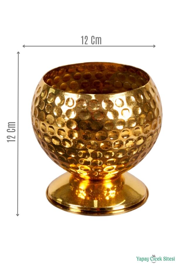 Metal Dekoratif Darbeli Küre Saksı 12 cm Altın - 1