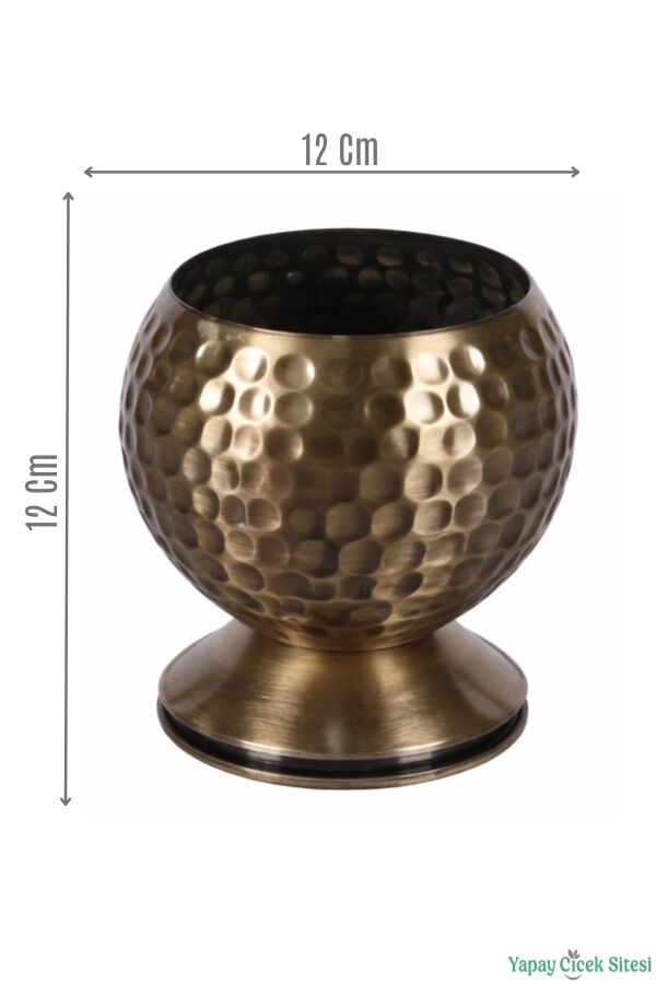Metal Dekoratif Darbeli Küre Saksı 12 cm Bronz - 1