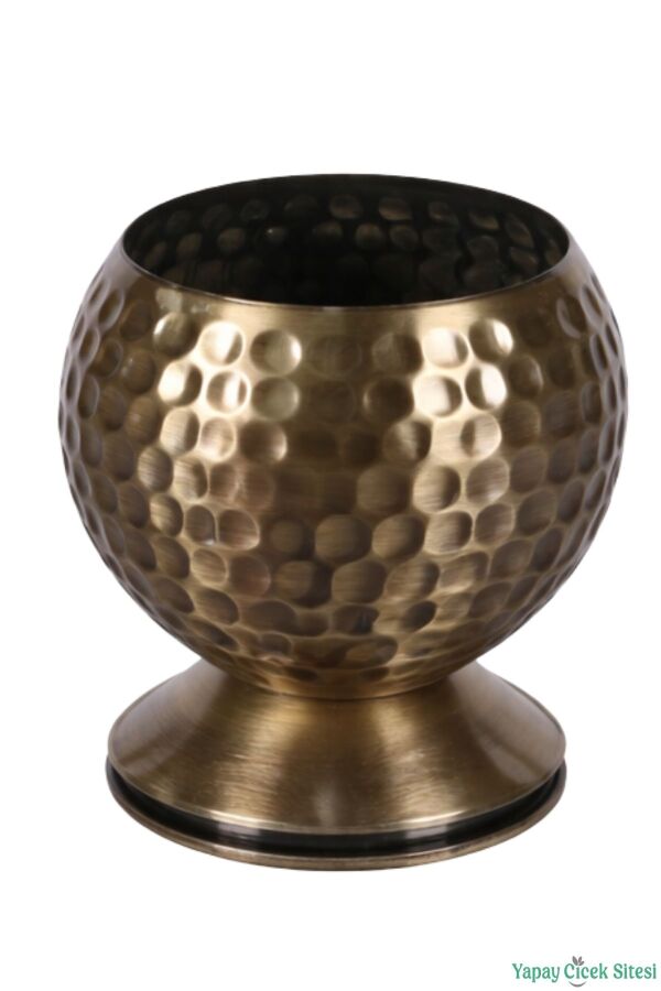 Metal Dekoratif Darbeli Küre Saksı 12 cm Bronz - 2
