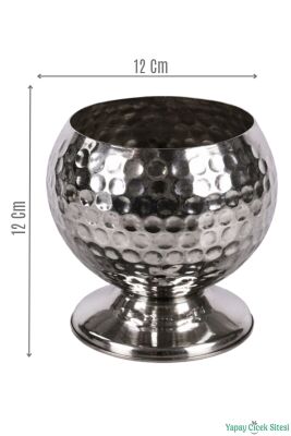 Metal Dekoratif Darbeli Küre Saksı 12 cm Gümüş - Yapay Çiçek Sitesi