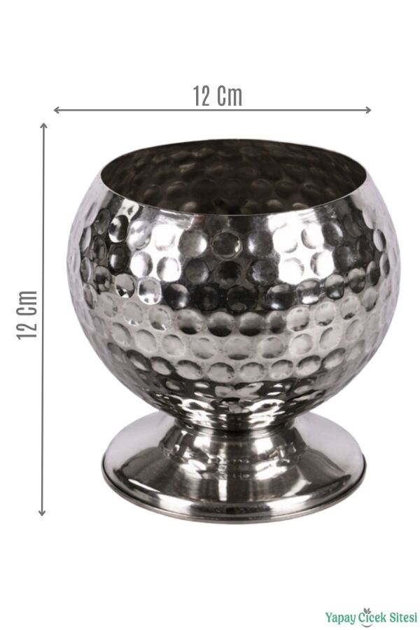 Metal Dekoratif Darbeli Küre Saksı 12 cm Gümüş - 1