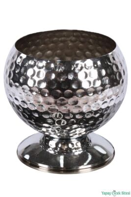 Metal Dekoratif Darbeli Küre Saksı 12 cm Gümüş - 2