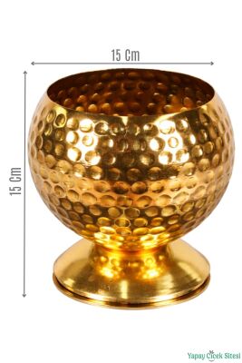 Metal Dekoratif Darbeli Küre Saksı 15 cm Altın - Yapay Çiçek Sitesi