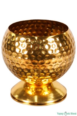 Metal Dekoratif Darbeli Küre Saksı 15 cm Altın - 2