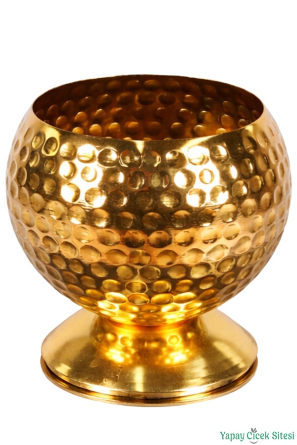 Metal Dekoratif Darbeli Küre Saksı 15 cm Altın - 2