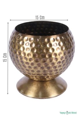 Metal Dekoratif Darbeli Küre Saksı 15 cm Bronz - Yapay Çiçek Sitesi