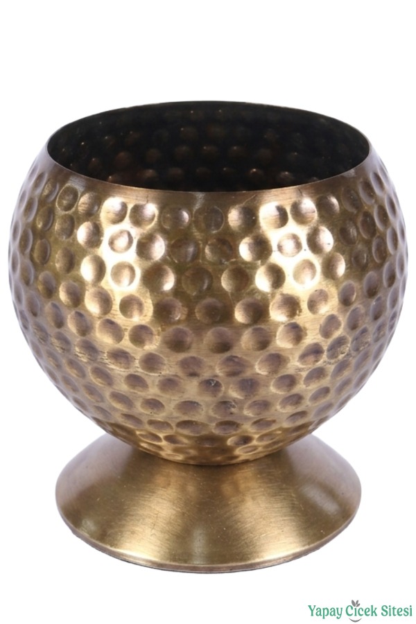 Metal Dekoratif Darbeli Küre Saksı 15 cm Bronz - 2