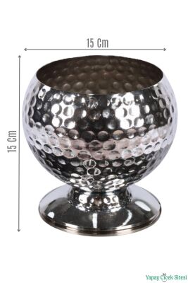 Metal Dekoratif Darbeli Küre Saksı 15 cm Gümüş - Yapay Çiçek Sitesi