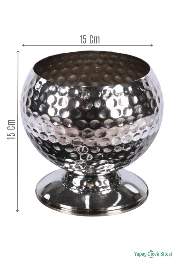 Metal Dekoratif Darbeli Küre Saksı 15 cm Gümüş - 1