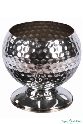 Metal Dekoratif Darbeli Küre Saksı 15 cm Gümüş - 2