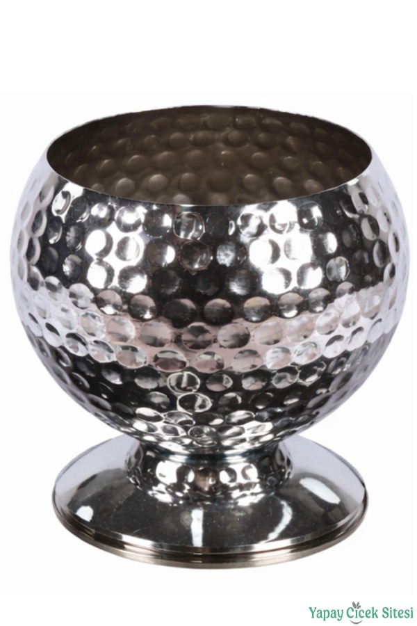 Metal Dekoratif Darbeli Küre Saksı 15 cm Gümüş - 2