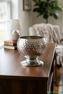 Metal Dekoratif Darbeli Küre Saksı 15 cm Gümüş - 3