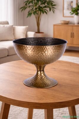 Metal Dekoratif Darbeli Vazo 22 Cm Bronz - 2