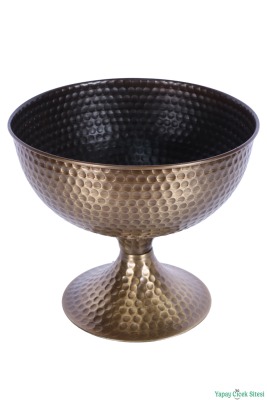 Metal Dekoratif Darbeli Vazo 22 Cm Bronz - 4