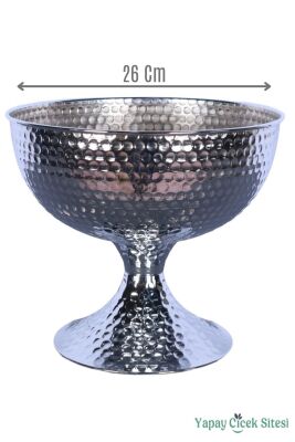 Metal Dekoratif Darbeli Vazo 22 Cm Gümüş - Yapay Çiçek Sitesi