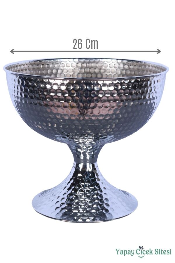 Metal Dekoratif Darbeli Vazo 22 Cm Gümüş - 1