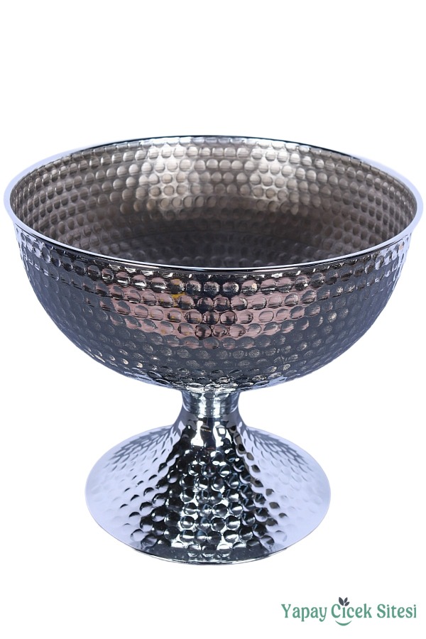 Metal Dekoratif Darbeli Vazo 22 Cm Gümüş - 2