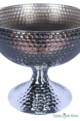 Metal Dekoratif Darbeli Vazo 22 Cm Gümüş - 3