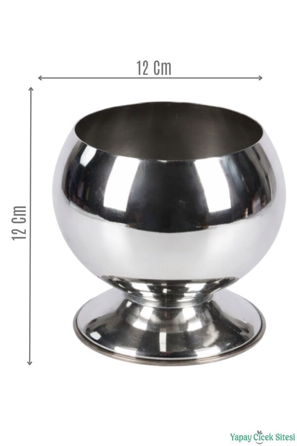 Metal Dekoratif Küre Saksı 12 cm Gümüş - 1