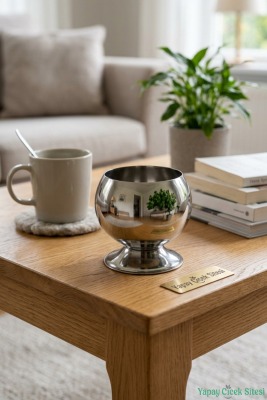 Metal Dekoratif Küre Saksı 12 cm Gümüş - 3