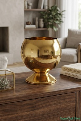 Metal Dekoratif Küre Saksı 15 cm Altın - 3