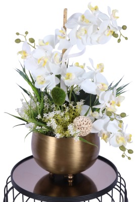 Metal Saksıda Yapay Orkide Tanzimi 55 cm Beyaz - 3