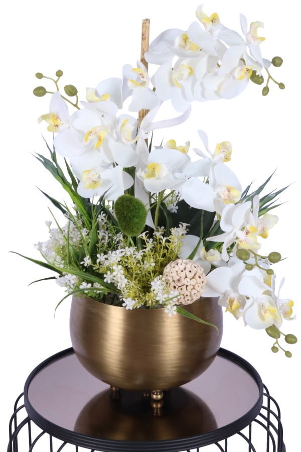 Metal Saksıda Yapay Orkide Tanzimi 55 cm Beyaz - 3