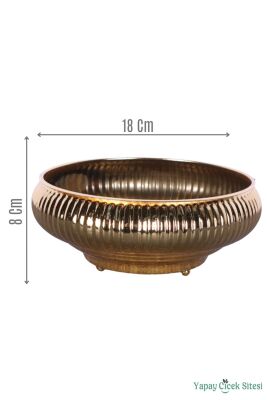 Metal Dekoratif Çizgili Ufo Saksı 8 cm Altın - Yapay Çiçek Sitesi